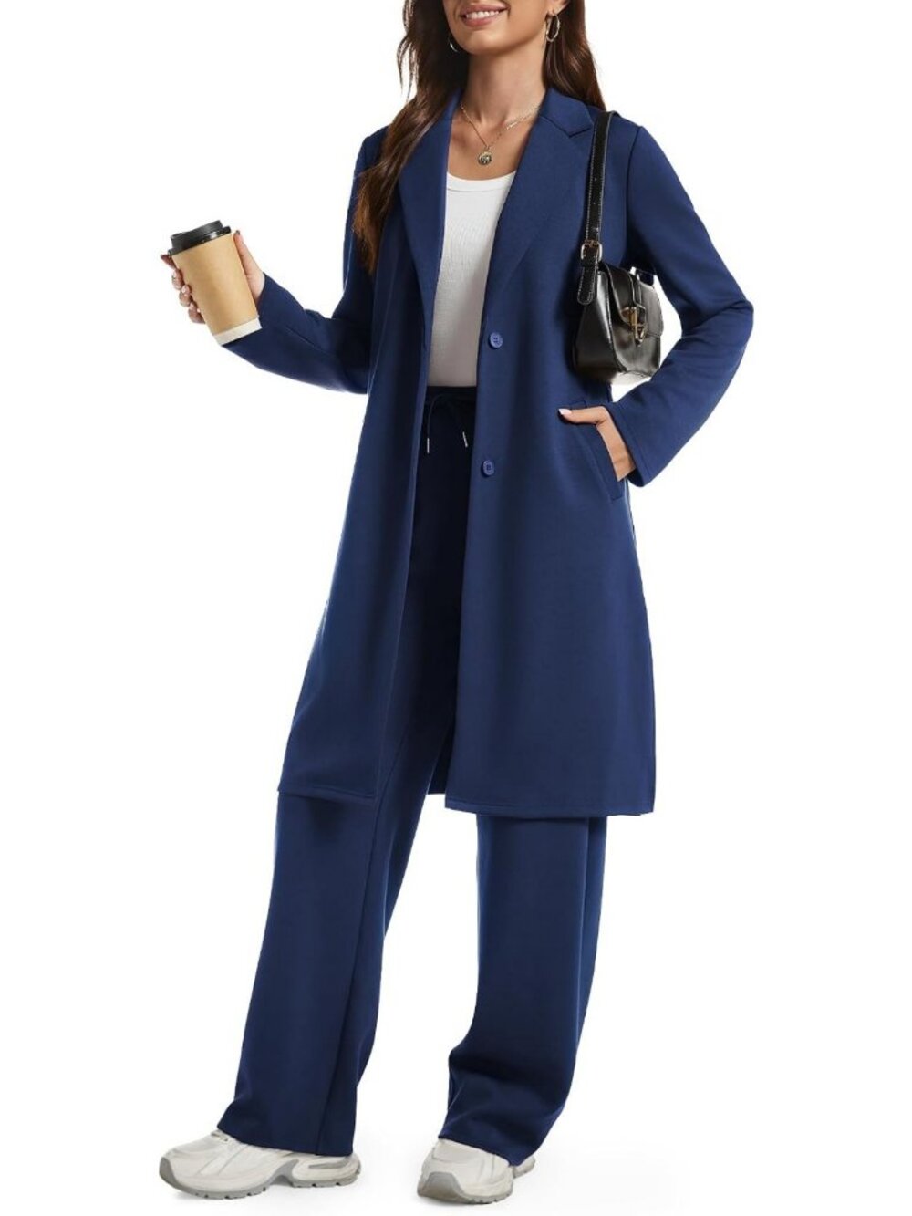 Chic Women's 2-Piece Set: Dressy Casual Cardigan & Wide Leg Pants Winter Outfit